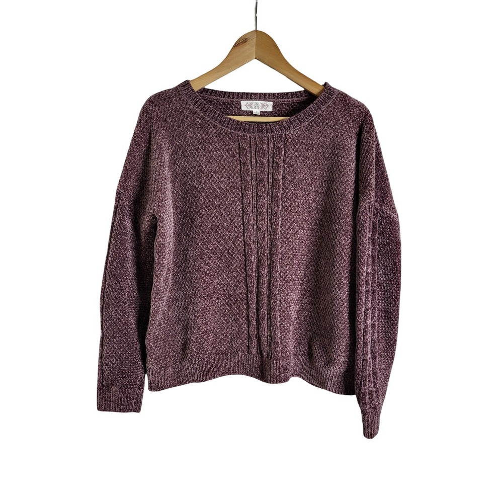 Pink Rose Womens Plum Purple Chenille Cable Knit Sweater Fall Cozy Size L
